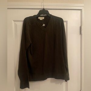 Vintage J.CREW 100% Cotton Ribbed V-Neck Sweater Brown Size L